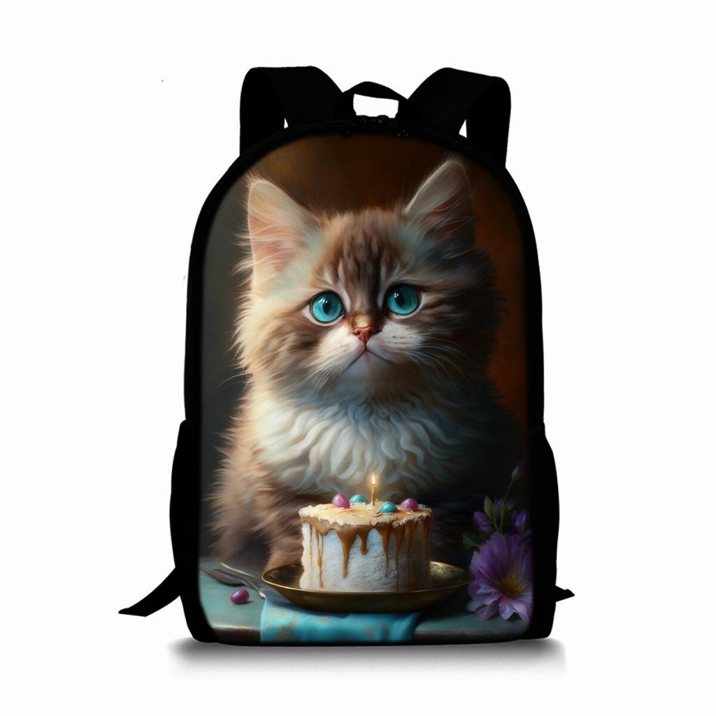 Zaino a strato singolo con stampa di gatti carini per ragazzi e ragazze Migliori regali Borsa scolastica a cartone animato piatto 2D per bambini Borse