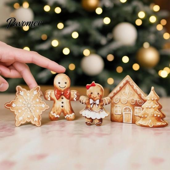 Handcrafted Wooden Christmas Figures 5Pcs/Set Gingerbread Man Tabletop Decor, Vintage Cookie Classic Holiday Theme Ornaments Shaped Ornament for Home