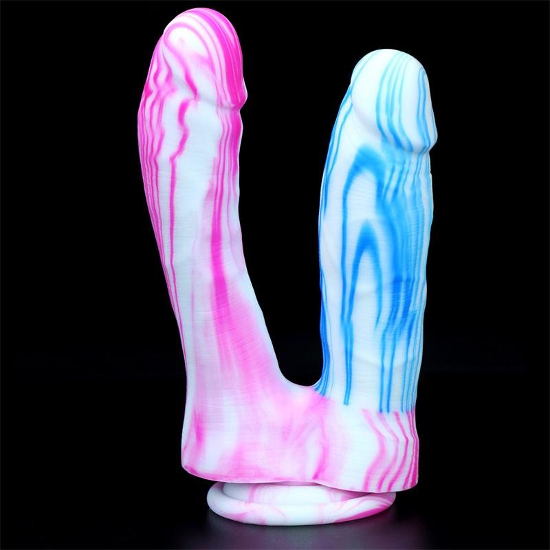 Two-pronged Mixed Color Silicone Double-headed Penis Size Fake Penis Female Anal Plug Masturbation Device Adult Products