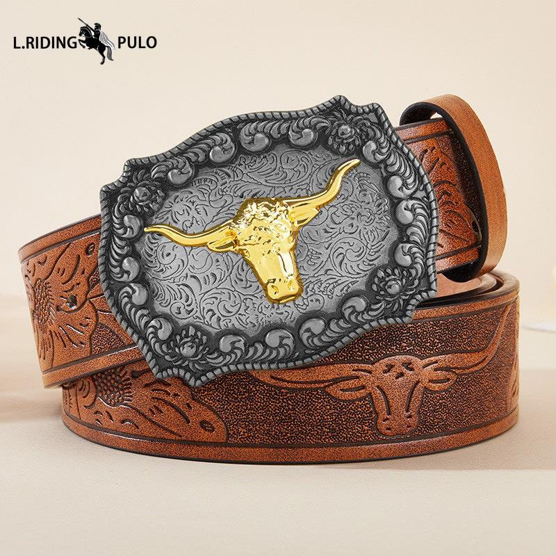 Vestlig Cowboybelte Vintage Taurus Preget Ungdom Klassisk Herre Unisex Punk Preget Lærbelte