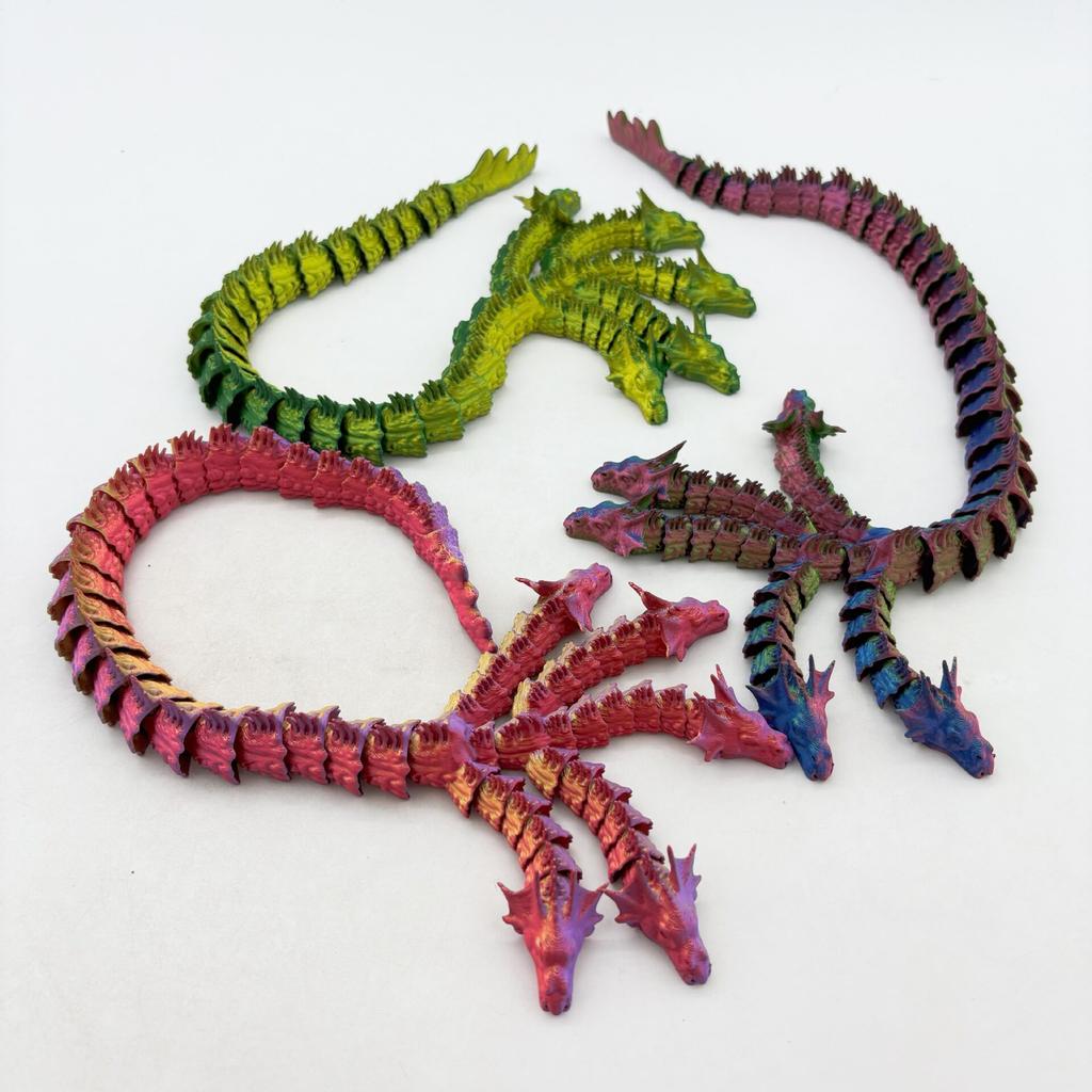 3D Printed Five-Headed Snake Dragon Ornament - Integrated Joint Movable Decoration For Home And Office