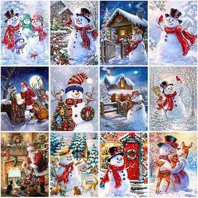 Pittura Diamante 5D Natale Cartone Animato Fai da Te Punteggio Rotondo Completo Strass Babbo Natale Mosaico Ricamo Kit Punto Croce Decorazione Casa