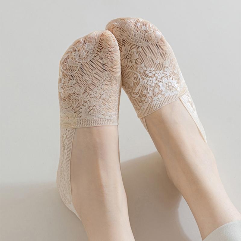 No Show Socks Women for Flats Invisible Hiddens Socks Lace Low Cut Liner Socks with Antis Slip Strips Cotton Bottom Socks