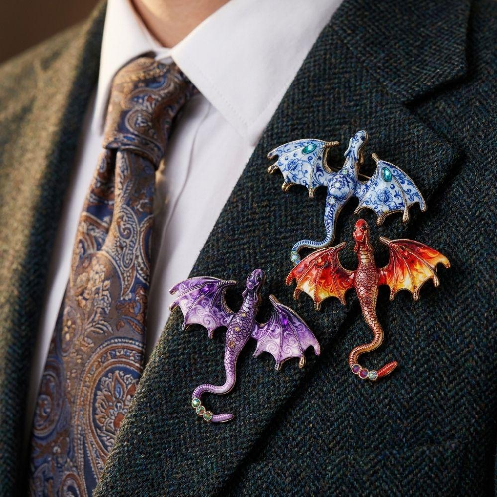 Colorful Rhinestone Enamel Flying Dragon Brooch Animal Dragon Brooch  Home Decoration Gift