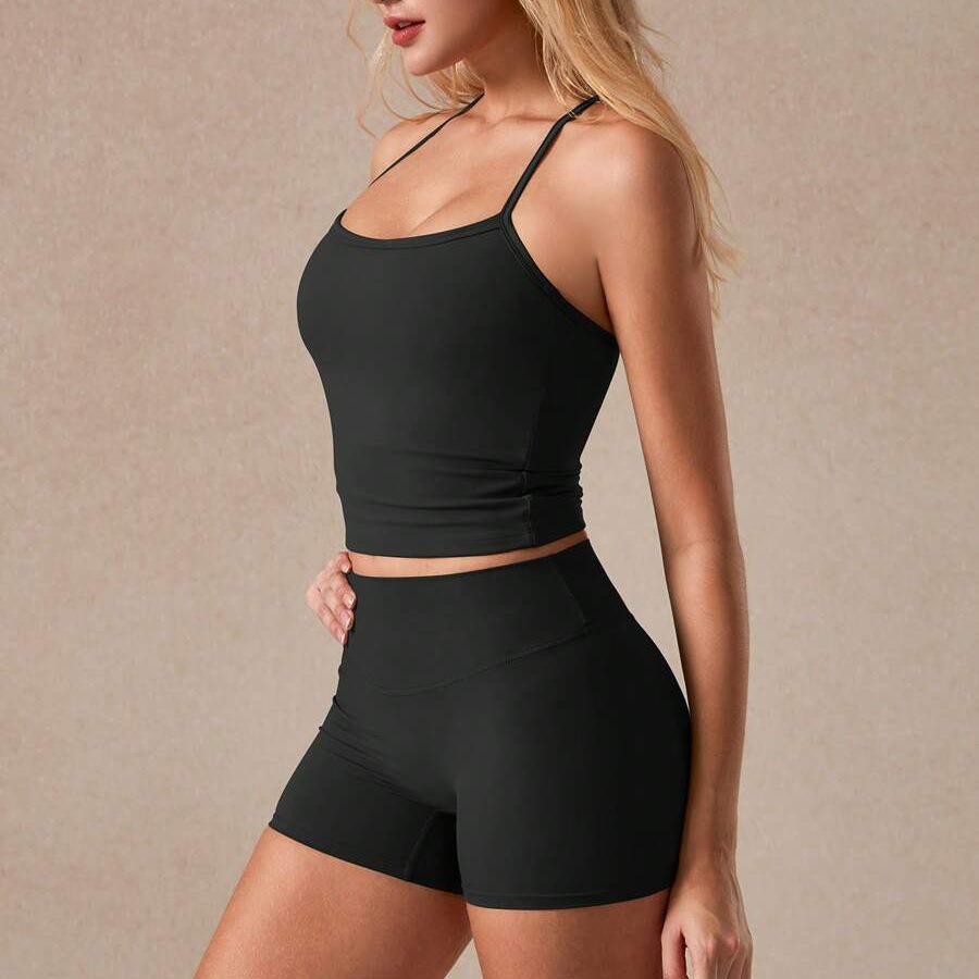 New Soft Touch Beauty Back Underwear Yoga Set Pilates Quick-drying Fitness Shorts Two-piece Set