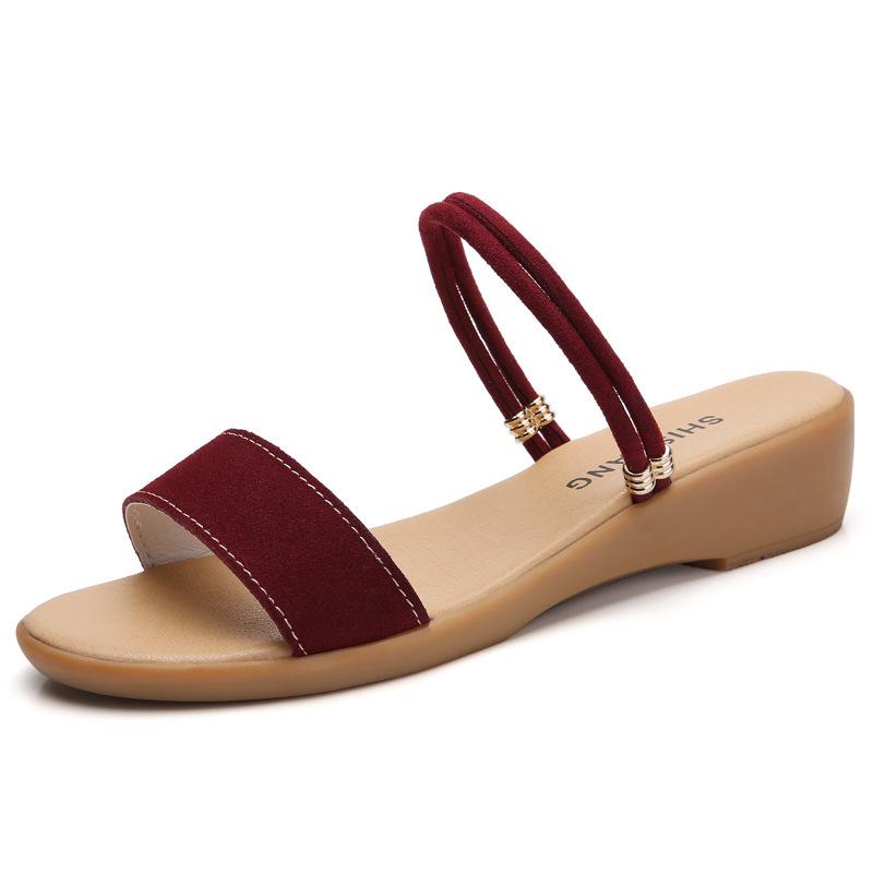 

Leather beef tendon sole student versatile flat bottom comfortable simple pregnant woman mother sandals women 40 бордовий