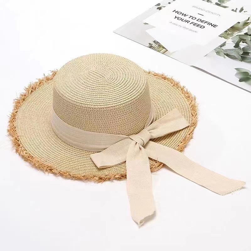 Summer Sun Protection Woven Women'S Straw Hat,Bow Tie, Elegant Beach Hat, Large Brim Sun Hat ForVacation Top Hat  Sombreros