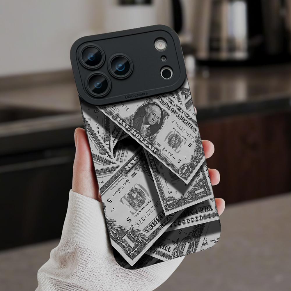 

Monochrome 1 Dollar Bill Stack Money Print Phone Case For iPhone 17 16 15 14 13 12 11 Pro Max XS XR X 16Plus 17 Air Soft Cover iPhone 14 Pro Max