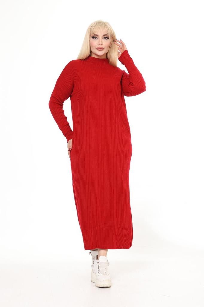 Women's Big Size Dress Green Half Turtleneck Knitted Knitted Dress