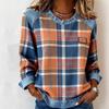 Geruite Denim Ronde Hals Loszittende Dames Hoodie