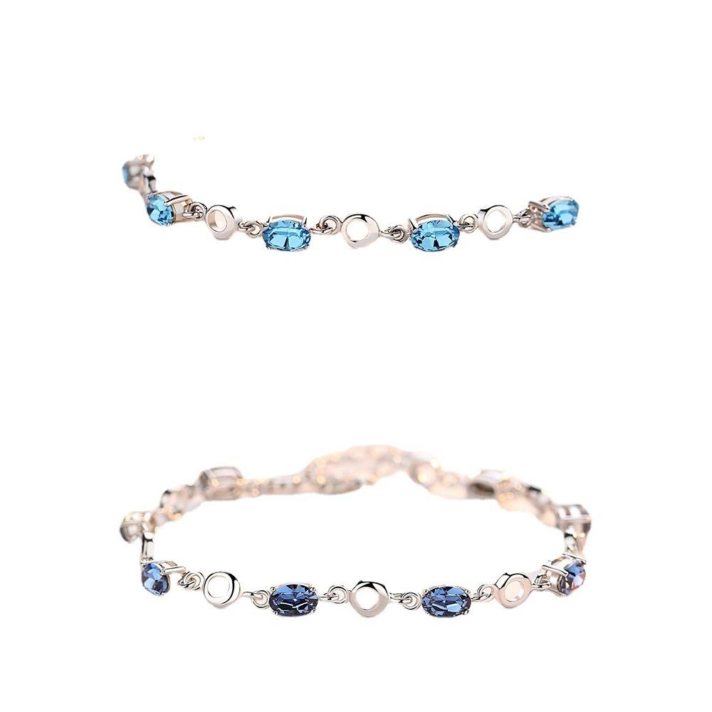 925 Sterling Silver Bracelet with Blue Topaz Gemstone Simple Elegant Crystal Jewelry for Women Girls Birthday Gift