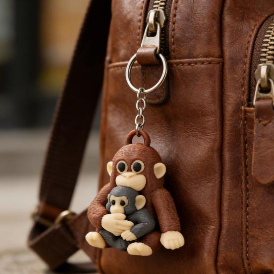 Monkey Holding Plush Toy Keychain 3D Printed Baby Monkey Hanging Keychain Cute Animal Bag Charm for Keys Backpack