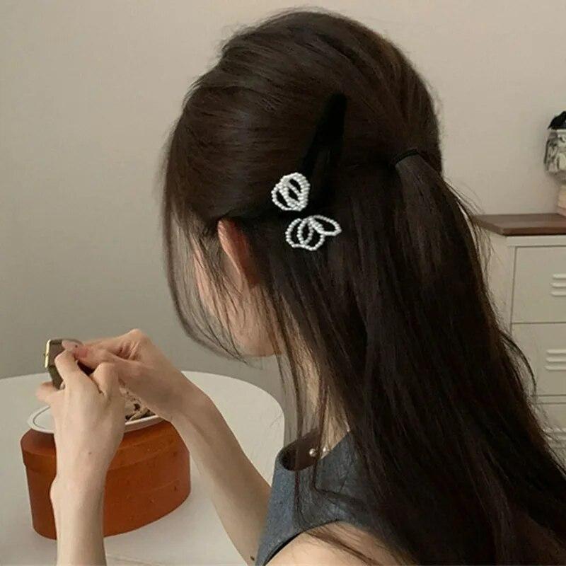 Retro Velvet Hair Clips For Women Vintage Imitation Pearl Bow Hairpins Side Clip Girls Black Barrettes Hair Accessories Headwear