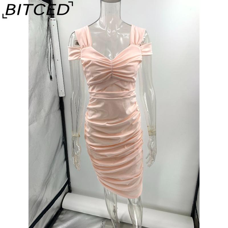 BITCED Women's Body-Sculpting Sexy Off-Shoulder Solid-Color Bodycon Dress