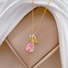 Classic Pink Water Drop Crystal Zircon Butterfly Pendant Necklaces for Women Stainless Steel Chain Vintage Collar Accessories