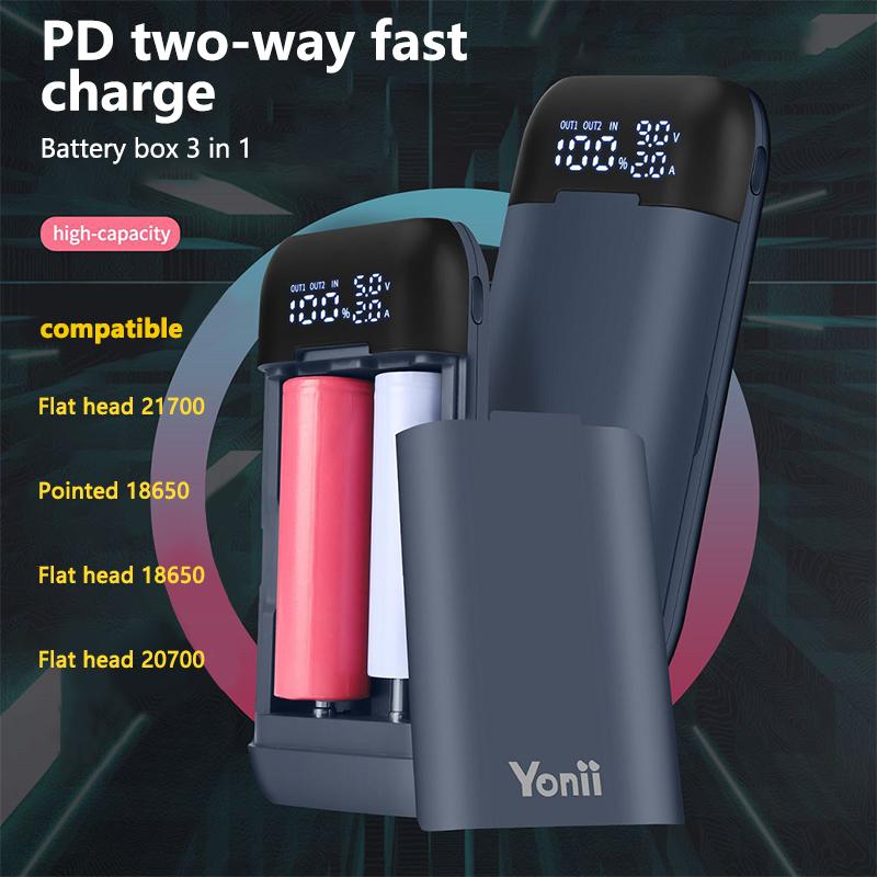 18650 Battery Charger Case DIY Power Bank Box Portable QC 3.0 PD 18W Fast Charging Case for 18650 21700 20700 Lithium Batteries