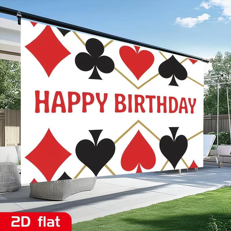 2D Casino Card Suits Happy Birthday Backdrop Photography Background 47.2x31.5inch/120*80cm