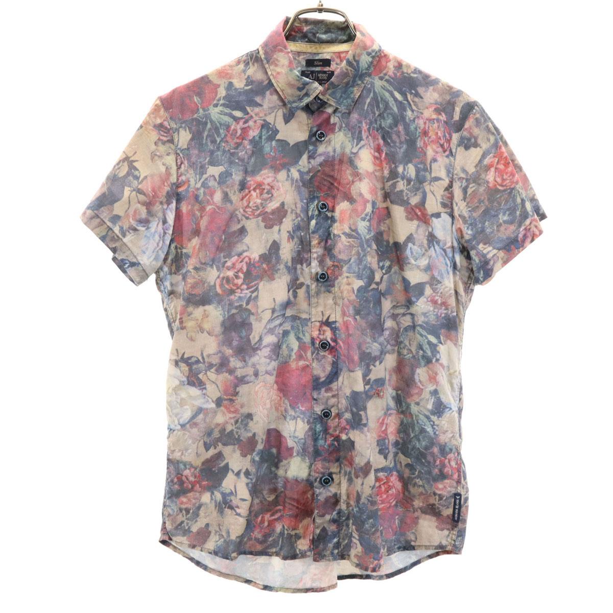 

ARMANI JEANS Floral Short sleeve Cotton shirt L Ivory system Men s Used