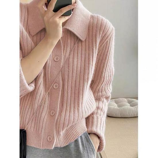2024 Tea-Themed Fashionable Women's Knitted Sweater Cardigan - Early Autumn, Round Neck, High-End Style.