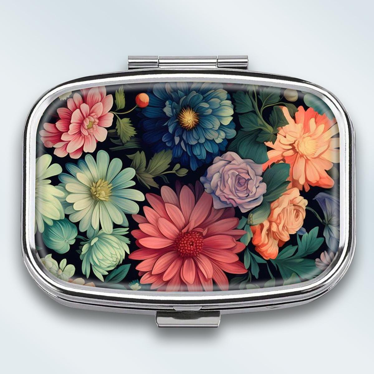 

Portable Pill Box with 2 Compartments, Mini Metal Medicine Organizer Case, Cute Printed Pill Container for Vitamins, Pills, Jewelry, Travel, Daily Use різнокольоровий
