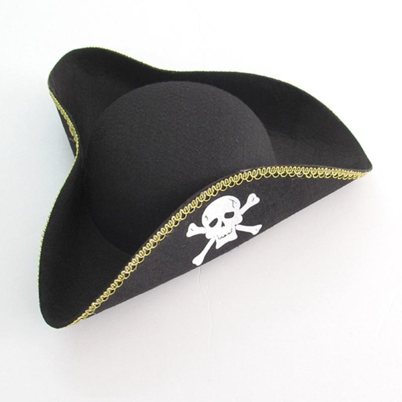 Soft Black Tricorn Hat Party Accessory Elegant Black Dress-up Theme Party Pirate