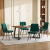 Dining Set (5-pcs), Dining Table with 4 Chairs, Wood Grain Kitchen Table with Black Metal Legs, MDF Tabletop In Walnut Color, Dark Green Velvet Chairs