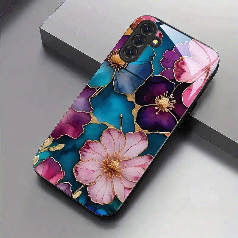 Golden Patterned Design Pattern Glass Phone Case Suitable for Samsung Galaxy S26 S25 S24 S22 S21 S20 FE/Ultra/Plus Hard Case