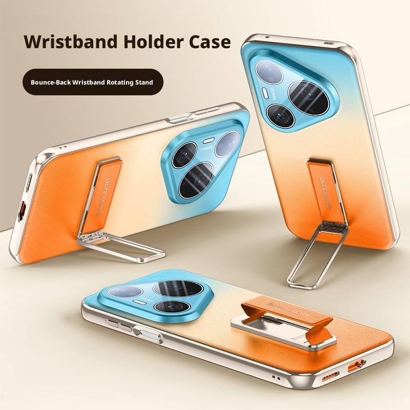 For Huawei Pura 90 Pro Max and Pura 90 Pro Case Shield Full Lens Protection Finger Grip Strap Metal Bracket Vegan Leather Cover