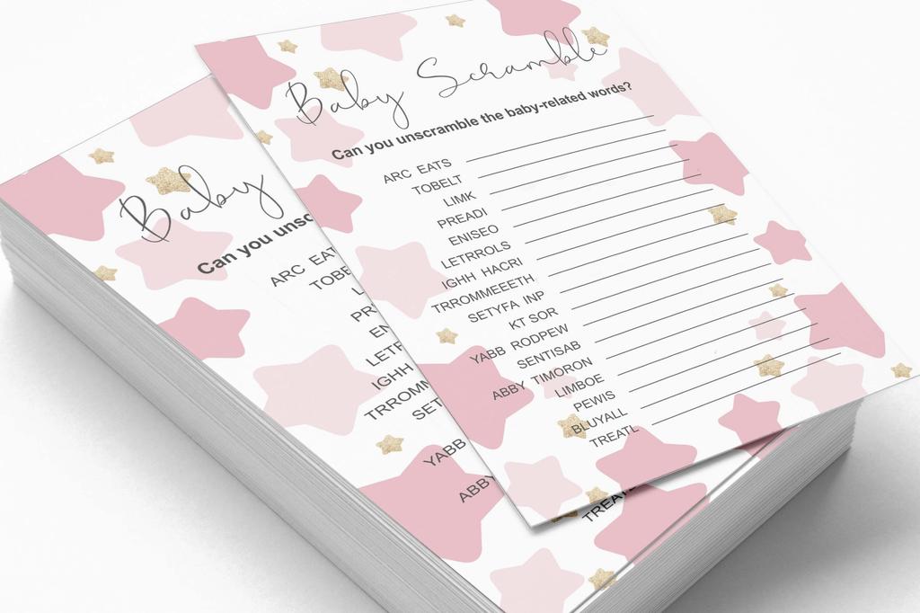 Inkdotpot Set Of 50 Baby ShowerA Word ScrambleA Game Cards Star Gender Reveal Party Supplies-Fun Baby Shower Game