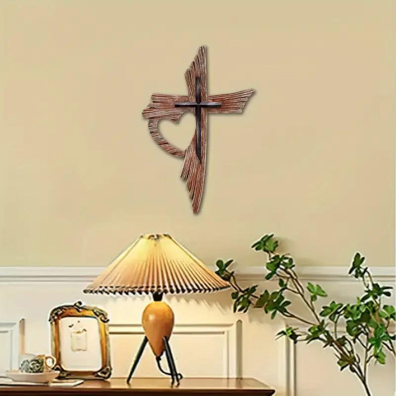 Vintage Wooden Cross Wall Hanging - Rustic Religious Art Decor For Easter, Handcrafted Farmhouse Or Church Home Decoration