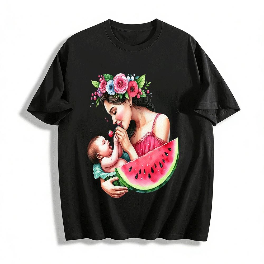 Mommy And Baby Watermelon Themed Graphic Camisole Pure cotton T-shirt XXS