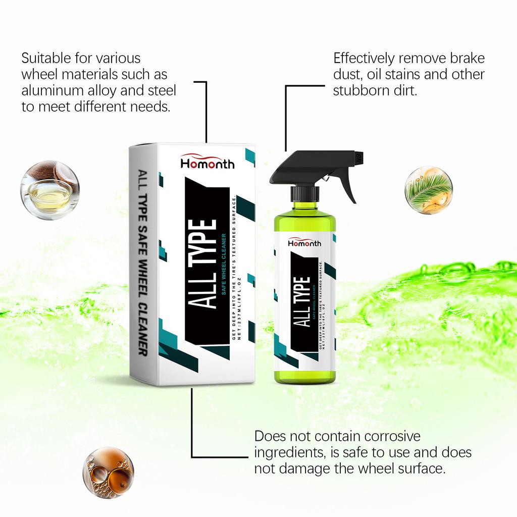 Homonth Tous Types Nettoyant Jantes Mousse Solution Nettoyante Premium Pneus Voiture 237ml