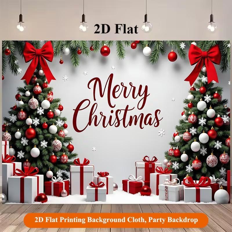 2D Flat Printing Holiday Christmas Trees with Gift Boxes Background Banner