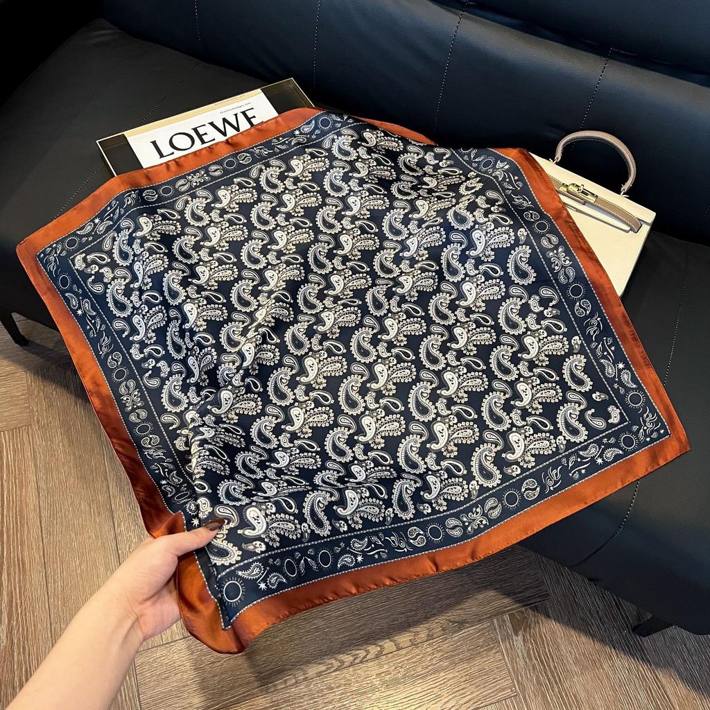 71Cm silk scarf square scarf high sense Korean fashion versatile professional simulation silk small scarf retro printed silk scarf women