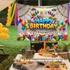 2D Flat 1pc Colorful Birthday Party Background Banner - Vibrant Balloon Flag Cake and Gift Box Design Durable Polyester