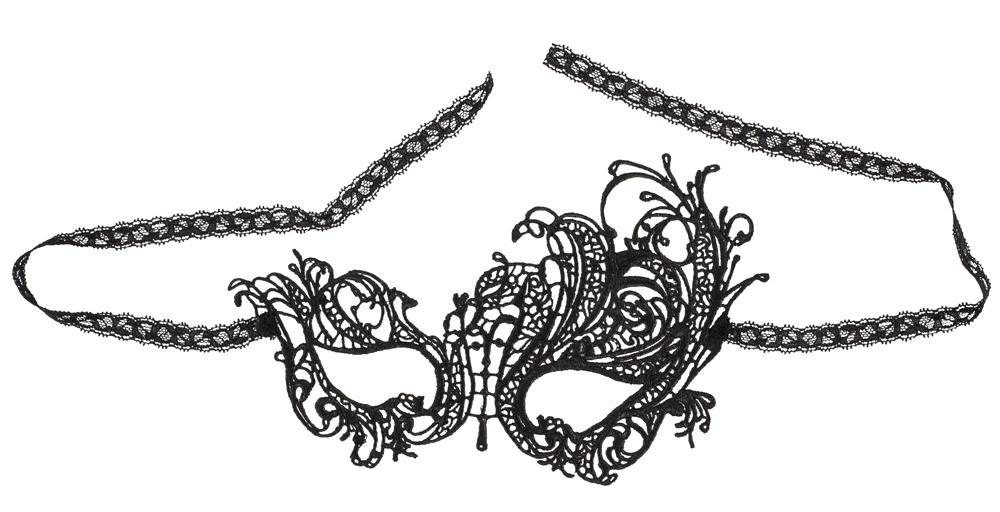 Cottelli ACCESSOIRES - Black Embroidered Eye Mask with Lace Ribbon