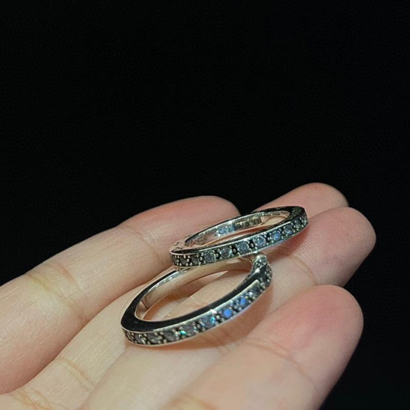 CH Cro Ring 3mm Gold Plated Full Diamond Bar Ring Male and Female Couples Cross Fine Ring Vintage Punk us size-11