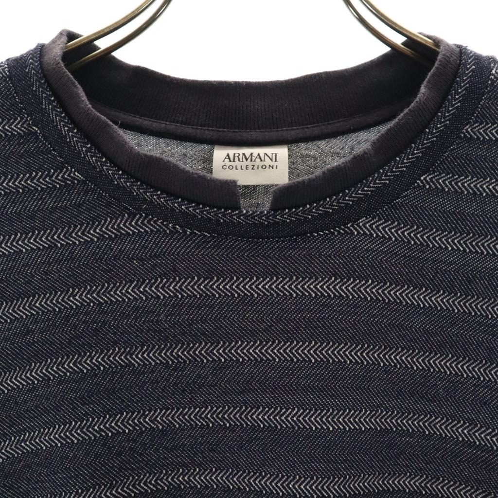 ARMANI COLLEZIONI Border Pattern Long sleeve Oversize knit XL Navy tops Men's Used