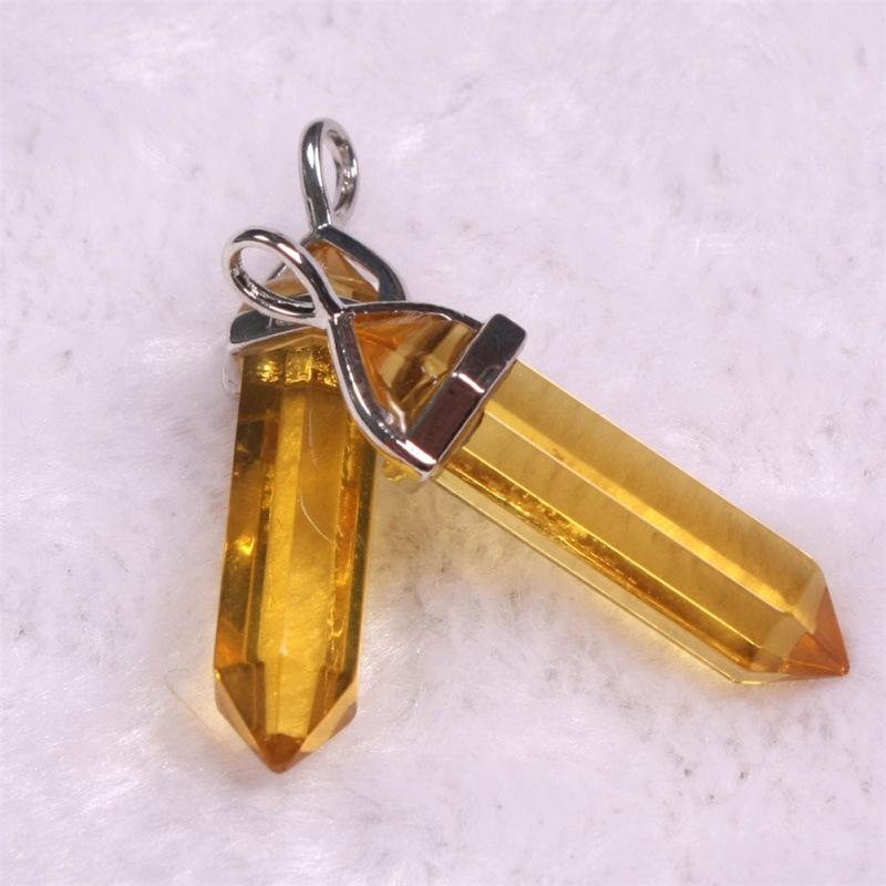 Bohemian Style Agate Crystal Quartz Hexagonal Bullet Pendant Necklace