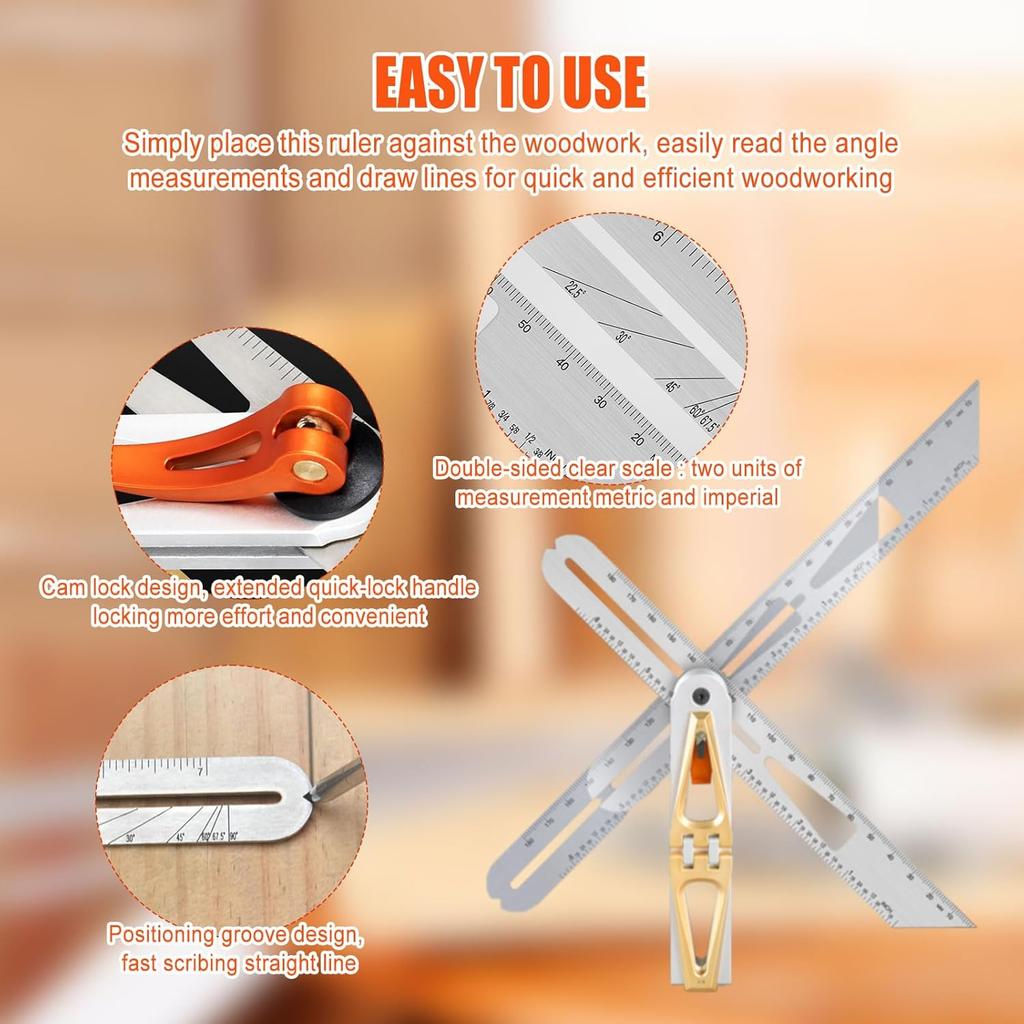 Dovetail Jig with 6:1 and 8:1 Slopes for Woodworking,Multi Angle Measuring Ruler with Dovetail Jig,Stainless Steel Movable Dovetail Guide Includes