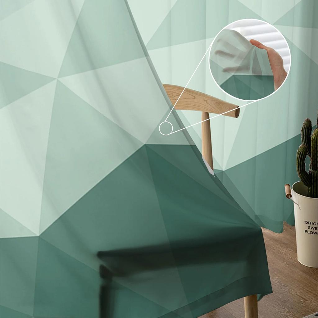 Geometric Green Gradient Triangle Tulle Curtains for Living Room Kitchen Bedroom Sheer Tulle for Cafe Hotel Modern Home Decor