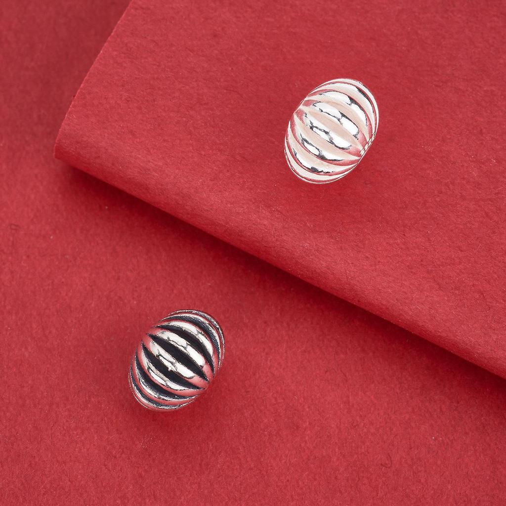 S925 Sterling Silver Striped Pumpkin & Watermelon Charms Spacer Beads for DIY Bracelet Beading.