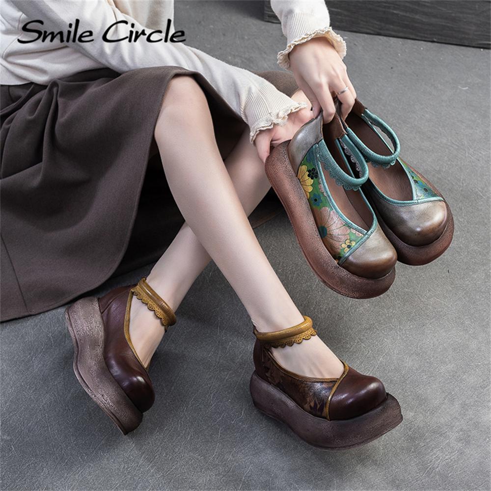 Genuine Leather Women Sandals Round Toe Increased Height Casual Shoes Fashion Comfortable Thick Bottom Shoes