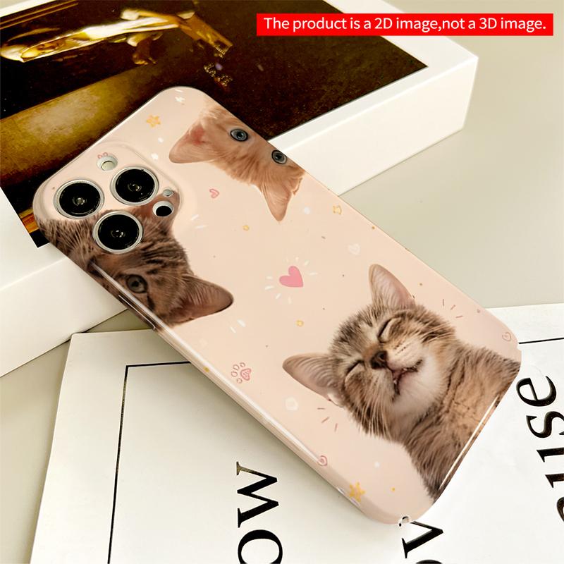 2DFlat Cute Kittens Love Theme Phone Case All inclusive film hard iPhone case, compatible with iPhone 18 Pro Max 17 16 15 14 13 12 11