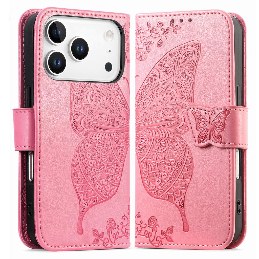 For iPhone 17 Pro Max Case with Strap Butterfly Pattern PU Leather Wallet Phone Cover