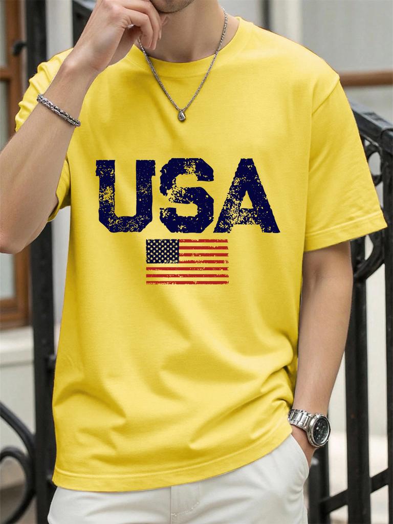 Usa Letter American Flag Prints Man TShirts Cotton T Shirt Hip Hop Summer Clothing Loose Fashion Tee Male AllMatch Streetwear