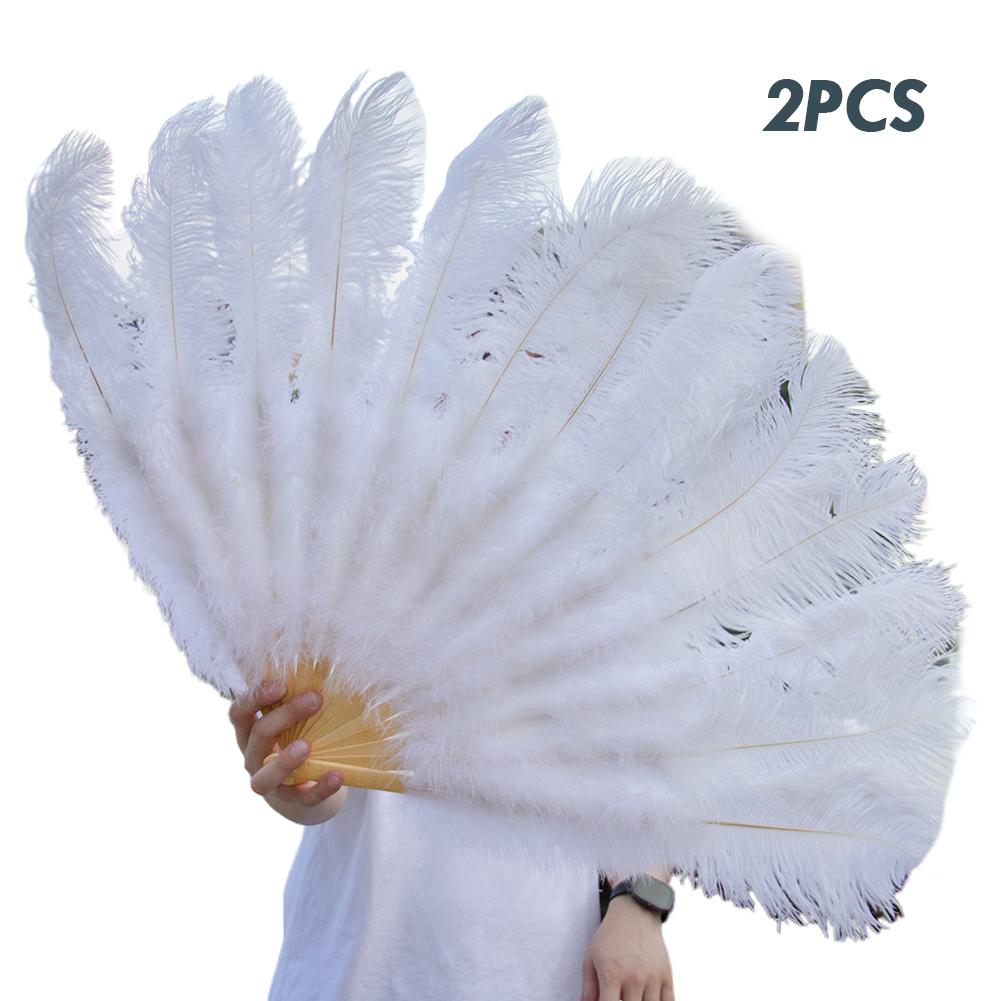 White Natural Ostrich Feather Fan Hand Held Dance Folding Big Plumes Fans Performance Dance Party Stage Carnival Show Props Long