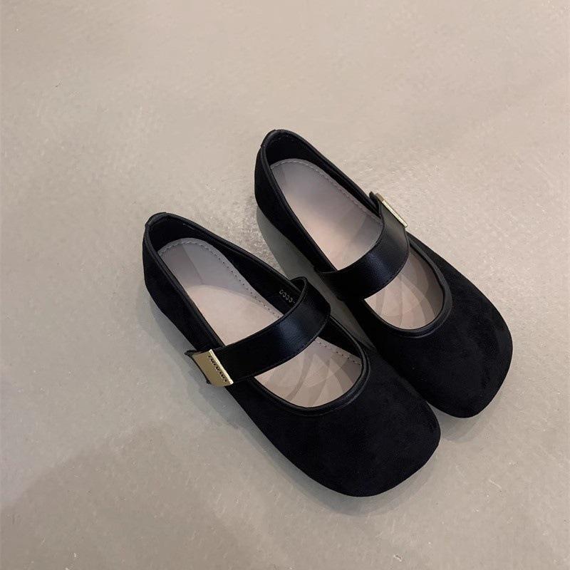 Mary Jane Shoes Korean Temperament Elegant Suede Metal Buckle Round Head Thin Soft Sole Ballet Shoes