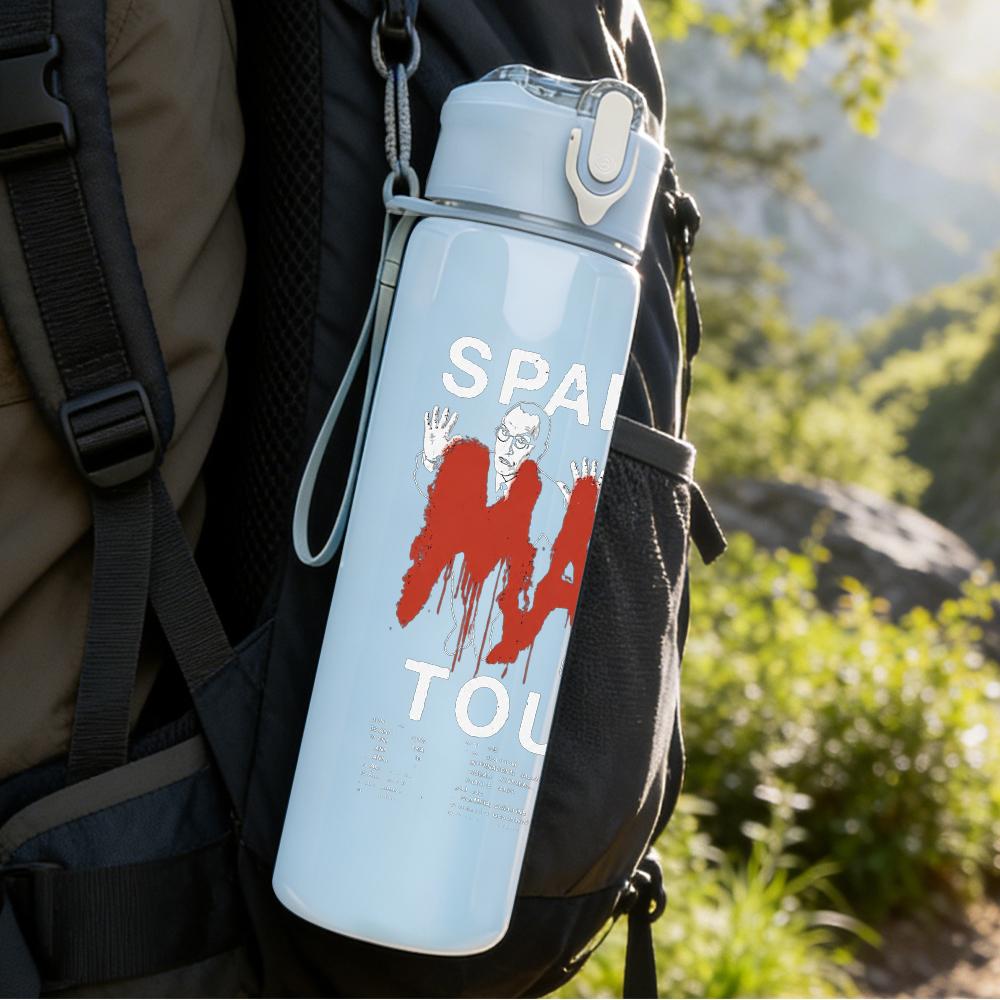 1PC Mad Yellow Block Text Print 750ml Colorful Plastic Sports Water Bottle Leakproof Pop Up Lid with Straw for Outdoor Work Home Use