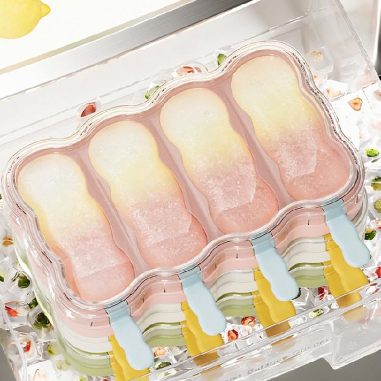 Plastic Ice Molds With Stick for Parties and Gatherings Easy Releases 4 Compartments Popsicles Moulds Ice Cream Molds